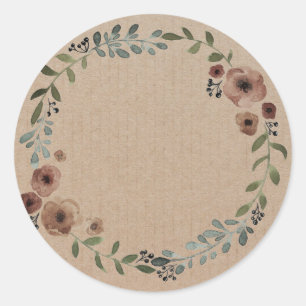 Blank Floral Wreath Label Classic Round Sticker