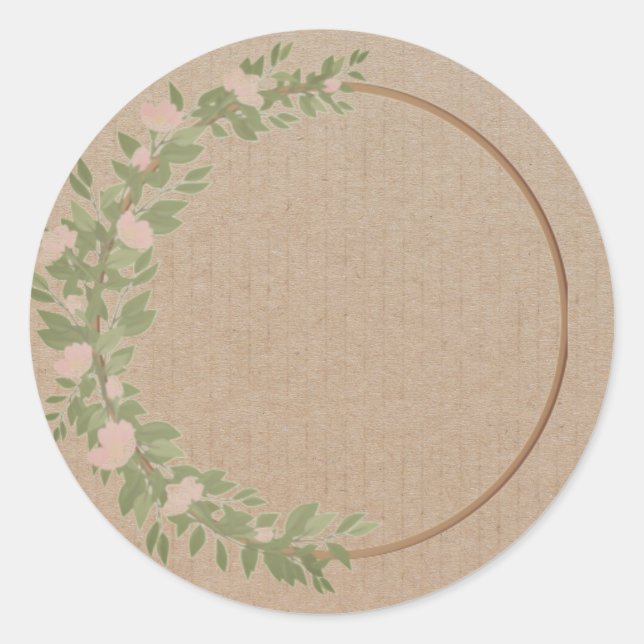 Blank Floral Wreath Label Classic Round Sticker (Front)