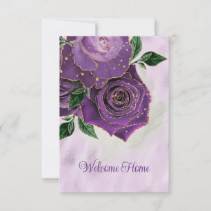 Blank Glamourous Gold and Purple Roses Welcome Hom Announcement