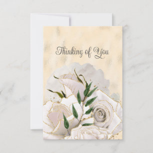 Blank Glamourous Gold White Roses Thinking of You Announcement
