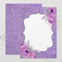 Blank Glitter Purple Floral Invitation