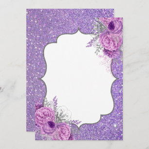 Blank Glitter Purple Floral Invitation