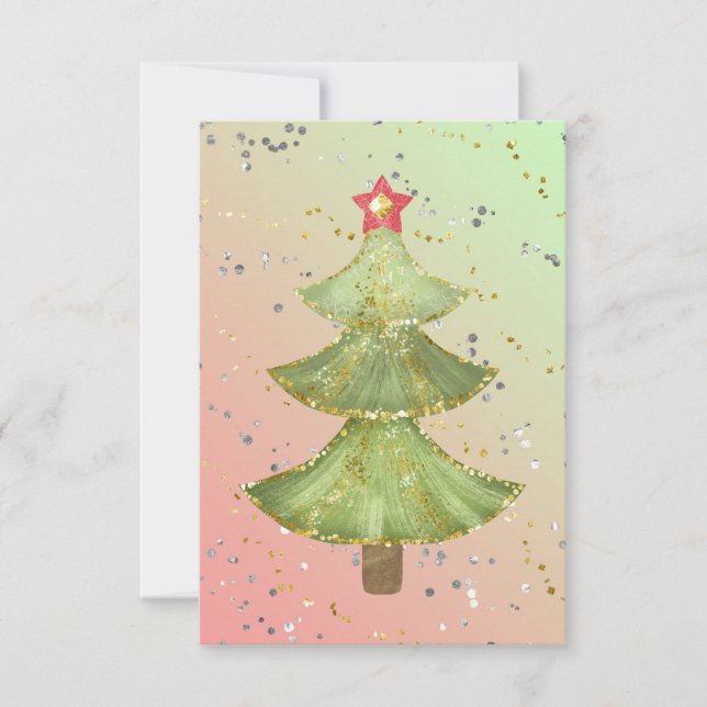 Blank Gold Green Sparkle Modern Christmas Tree   A Announcement (Front)