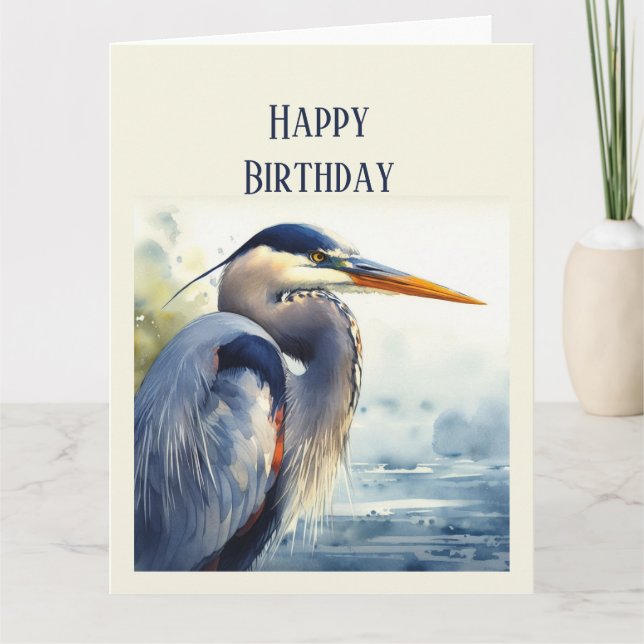 Blank Great Blue Heron Wildlife Bird Art Nature Card (Front)