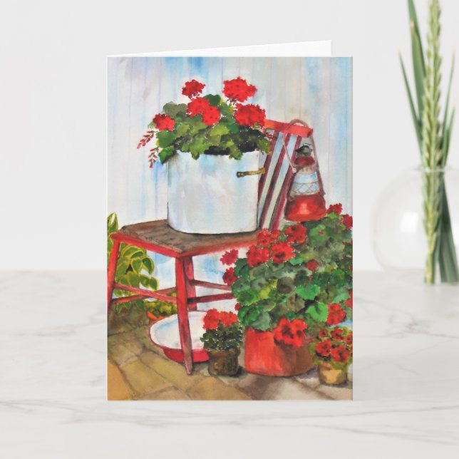 Blank Greeting Card Summer Geranium Flowers (Front)