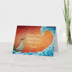 Blank greeting card, wave, sailing, boat, woman card