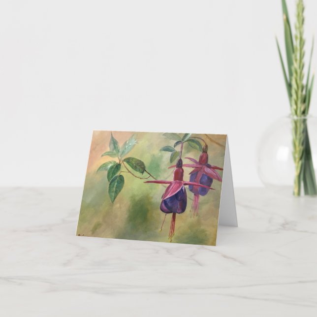 Blank greeting card with Fuchsia flower design  (Front)