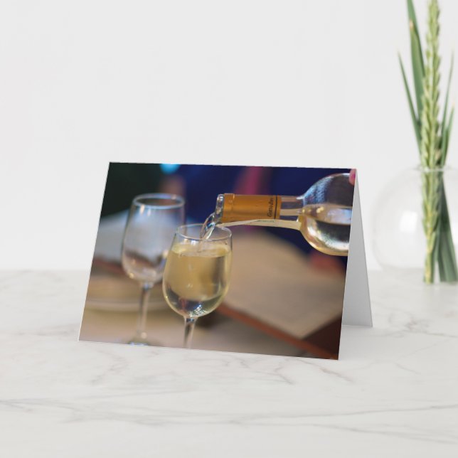 Blank greeting card with wine pouring photo (Front)