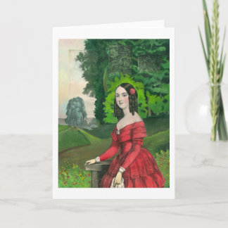 BLank Greeting Card Woman in Red Dress Landscape