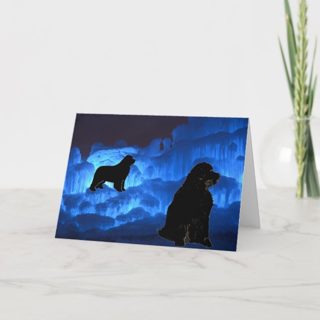 Blank Greeting ~ Newfies on Ice Card (Front)