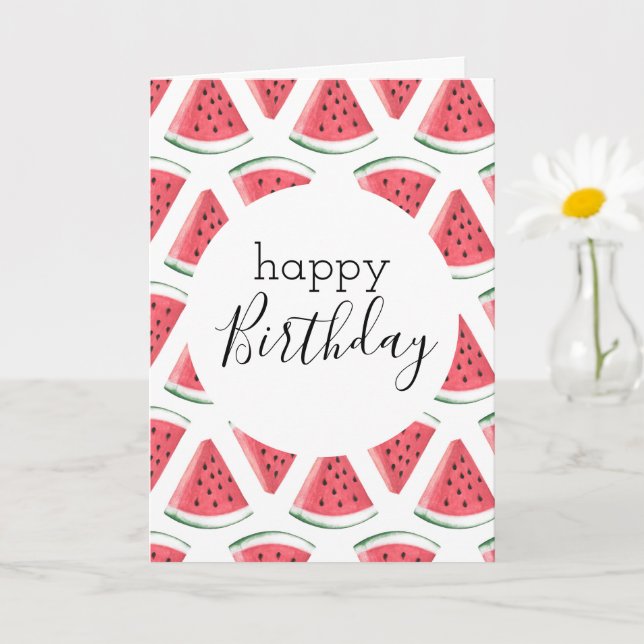 Blank Happy Birthday Watermelon Slice Pattern Pink Card (Small Plant)