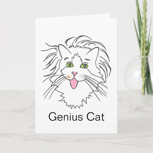 Blank Inside Genius Cat Einstein Pop Culture Card (Front)