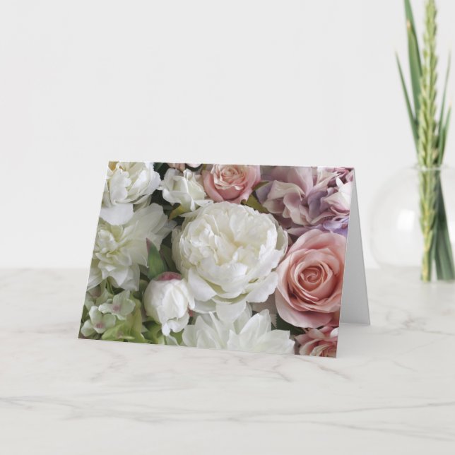 Blank Inside Pretty Floral Pink Elegant Folded Note Card (Front)