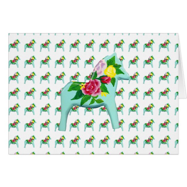 Blank inside Rose Dala Horse Card (Front Horizontal)