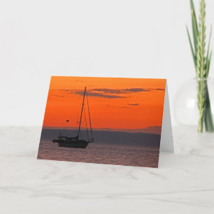 Blank Inside Sailboat Sunset Orange Sky Greeting Card