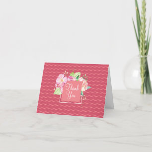 Blank Inside Thank You Pink Dots & Coral Floral Card