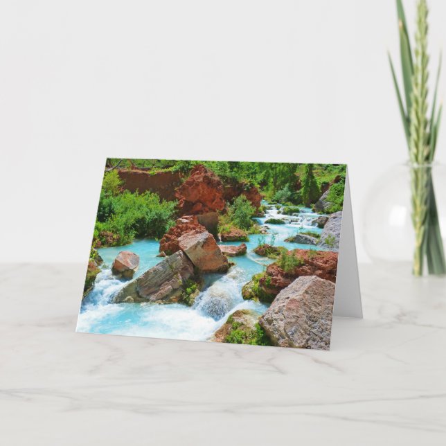 Blank Inside Turquoise Stream Greeting Card Horiz. (Front)