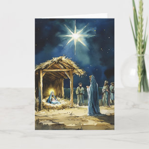 Blank Inside Watercolor Nativity Scene Card