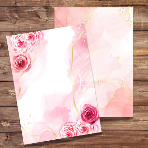 Blank Invitation 5x7 Watercolor Magenta Pink Rose