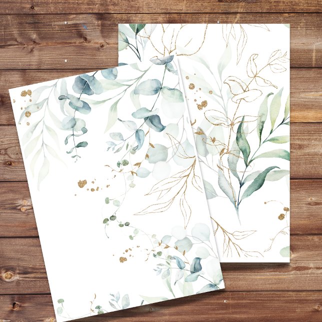 Blank Invitation Eucalyptus Greenery, Gold Swirl (Creator Uploaded)