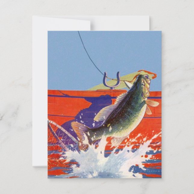 Blank Invitation Red Boat Gone Fishing Fish On (Front)