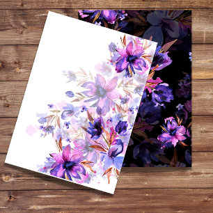 Blank invitation watercolor purple pink flower