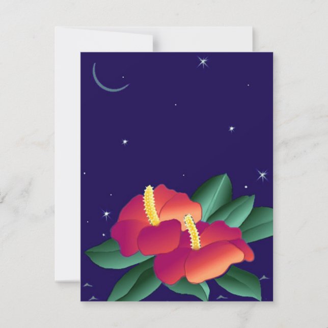 Blank Invitations Hibiscus Tropical Is Night Sky (Front)