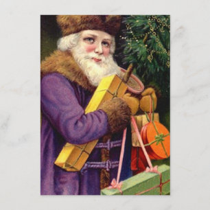 Blank Invitations Vintage Woodland Santa Purple