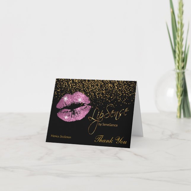 Blank Lipsense So Pink Glitter Lips  Thank You Card (Front)