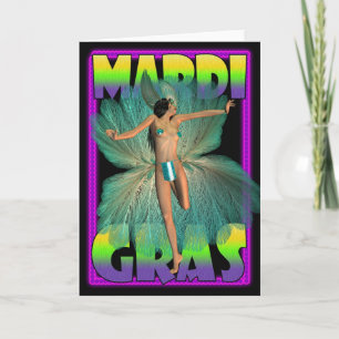 Blank Mardi Gras Card with Dancer Dressed up with