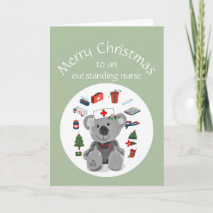 Blank Merry Christmas Nurse Cute Teddy Bear Card