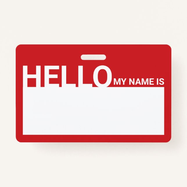 Blank Modern Hello My Name Is Red ID Badge (Front)