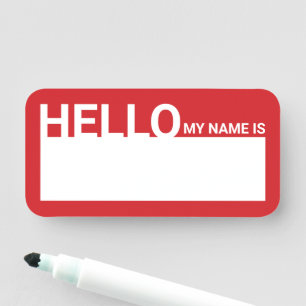 Blank Modern Hello My Name Is Red Name Tag