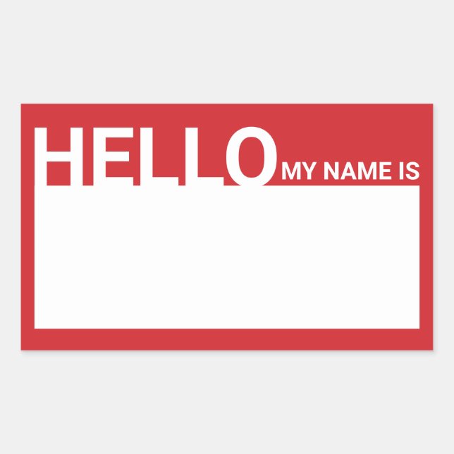 Blank Modern Hello My Name Is Red Rectangular Sticker (Front)