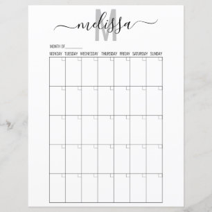 Blank Month Monogram Planning Calendar Planner