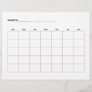 Blank Monthly Calendar Landscape 5 Weeks 8.5 x 11 Flyer
