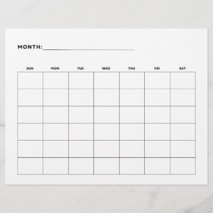 Blank Monthly Calendar Landscape 6 Weeks 8.5 x 11 Flyer