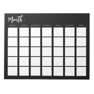 Blank monthly calendar  notepad