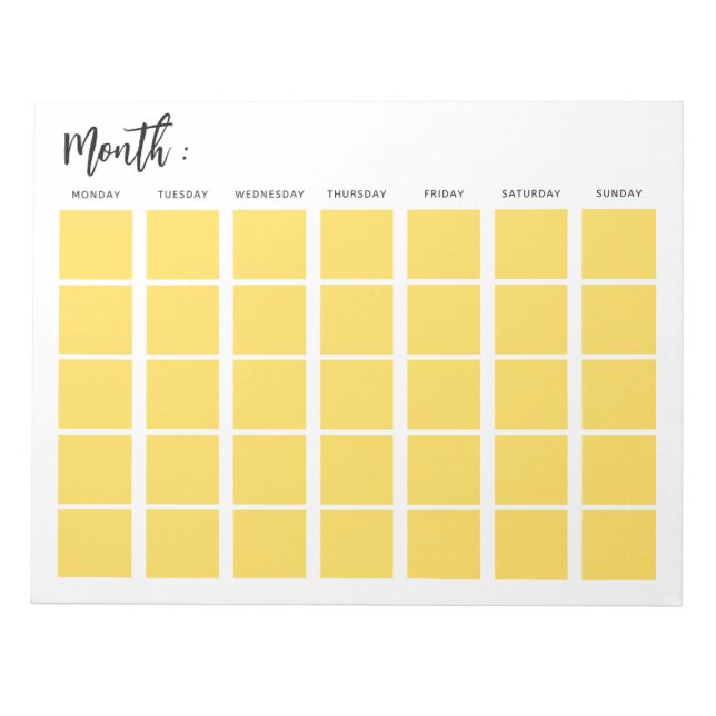 Blank monthly calendar  notepad (Front)