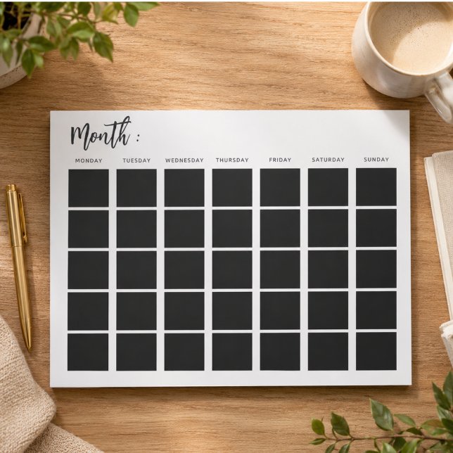 Blank monthly calendar  notepad (Blank monthly calendar notepad)