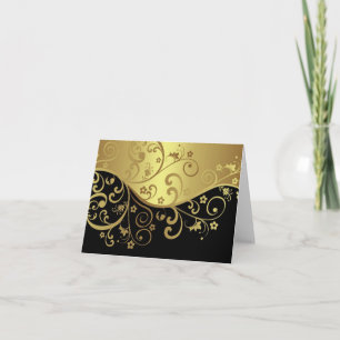 Blank Note Card--Black & Gold Swirls Card