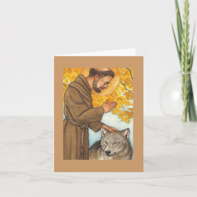 blank note card St Francis & wolf (Front)