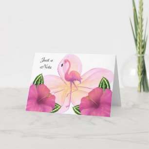 Blank Note Card with Flamingo & Hibiscus