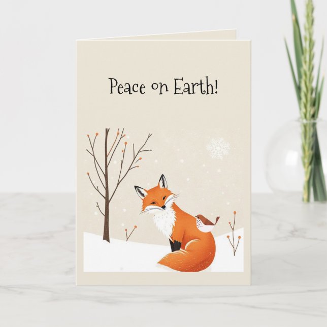 Blank Peace Earth Minimalist Fox Bird Animal   Card (Front)