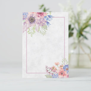 Blank Pink and blue watercolor floral wedding  Inv Invitation