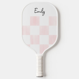 Blank Pink and White Checkerboard Personalized Pickleball Paddle
