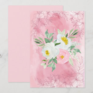 Blank Pink and White Watercolor Flowers Announcement