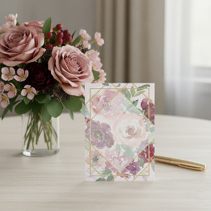 Blank Pink floral and gold geometric wedding  Invitation