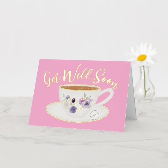 Blank Pink Get Well Soon Real Foil Greeting Card (Small Flower)
