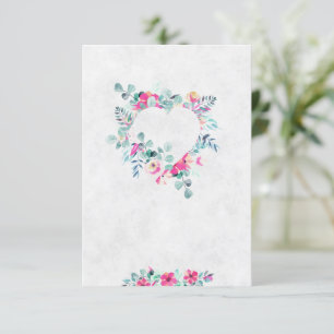 Blank Pink watercolor floral heart wedding  Invitation